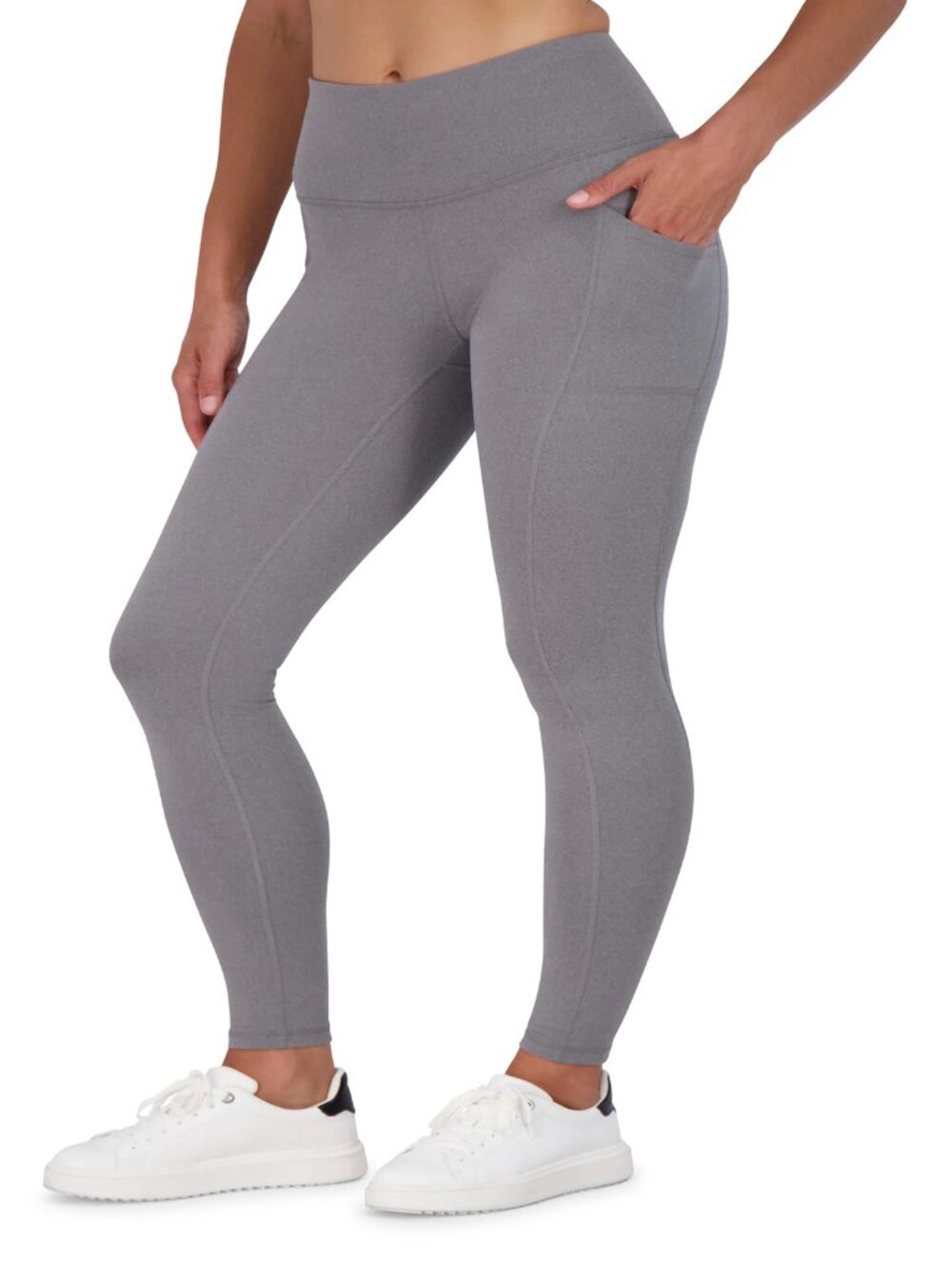 Premium Soft High Waisted 7/8 Length Active Leggings w/Pockets Small Light Gray